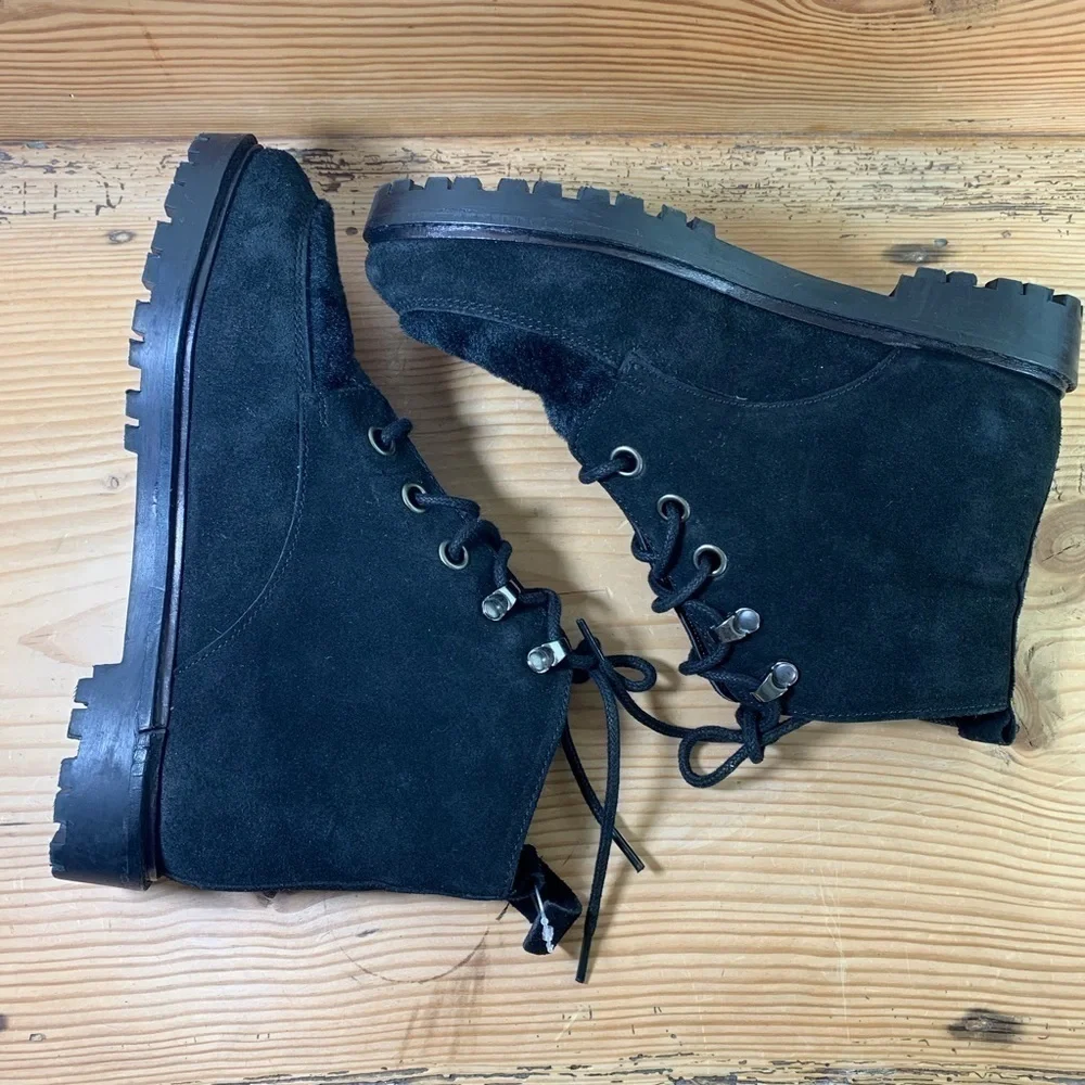 TOP SHOP BLACK SUEDE AND FAUX FUR BOOTIES